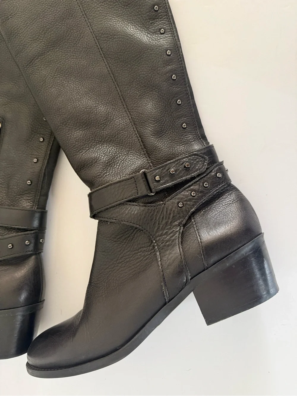 VINCE CAMUTO Bestan Black Leather Over Knee Riding Boots Studded Equestrian